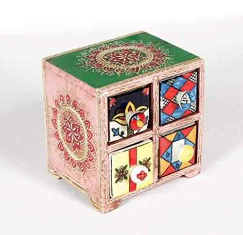 Buy Home And Bazaar 4 Drawer Wooden Chest With Ceramic Drawers