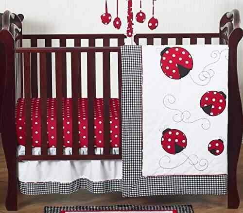 Red And White Polka Dot Ladybug Baby Girl Bedding 4 Piece Crib Set