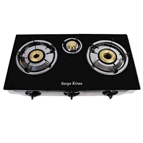 Surya Kiran Auto Ignition 3 Burner Gas Stove Black Amp Silver