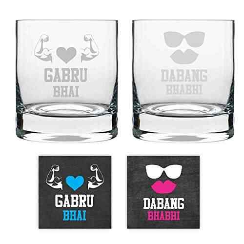 Buy Yaya Cafe Anniversary Gifts For Brother And Bhabhi Combo Whiskey Glasses Gabru Brother Dabang Bhabhi Coasters Set Of 4 325 Ml Features Price Reviews Online In India Justdial