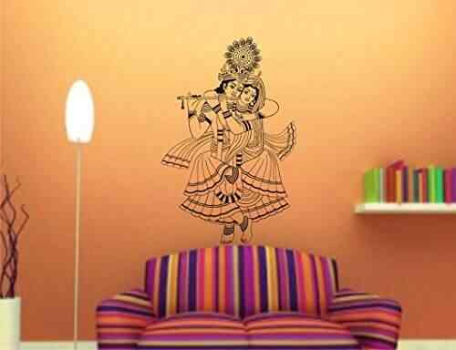 Heaven Decors Lovely Radha Krishna Wall Sticker And Wallpaper Vinyl 59x90 Cm Black
