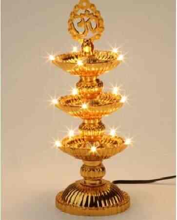 Sahibuy 3 Layer 15 Led Golden Om Design Electric Diya Decorative Lamp For Festivals Diwali Christmas Home Decoration Light Diwali Light