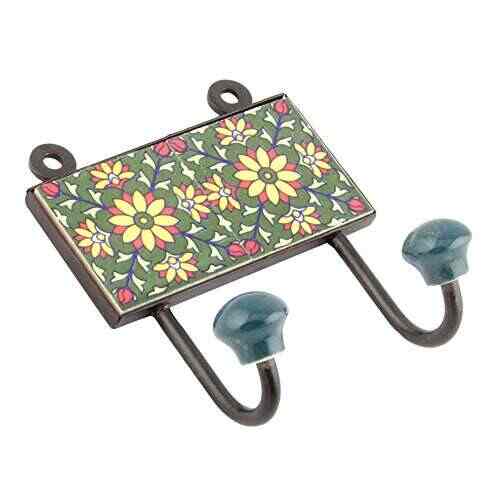 Indianshelf Handmade Forest Green Yellow Sunflower Ceramic Tiles