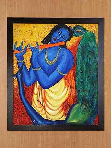 Buy 999store Framed Hand Painted Krishna With His Flute Acrylic