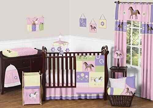 Pretty Pony Horse Western Baby Girl Bedding 11pc Crib Set Without