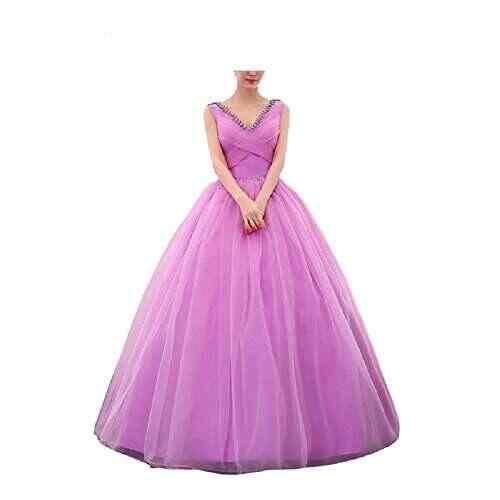 Buy Purple V Neck Wedding Dresses Ball Gown Appliques Floor Length