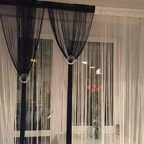 Blue 12m Shiny Silk Tassel String Curtain Door Window Living Room