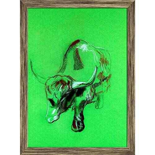 Pitaara Box Buffalo Canvas Painting Antique Golden Frame 13 X 17
