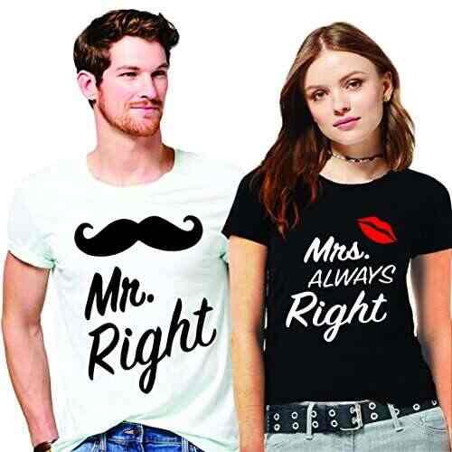 Buy Hangout Hub Men S And Women S Couple S Cotton Mr Right Mrs Always Right Printed T Shirt Valentine Matching Twinning Tees White Black Men S 36 Women L 38 Features Price Reviews Online In India Justdial We offer cute couple shirts that are great gifts for wedding, anniversary, valentine's day, bridal shower, etc.