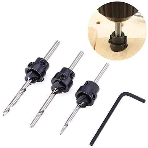 7Pcs New Countersink Drill Bit Set Adjustable Depth Stop Collars Woodworking