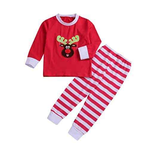 2PC Newborn Infant Baby Girl Boy Christmas Romper Tops+Pants Outfits Clothes Set