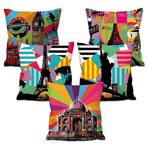 Buy Aart Set Of 5 Hd Printed Abstract Tajmahal And Wonders Cushion
