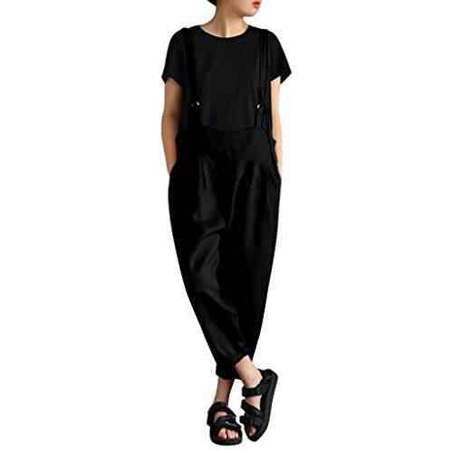 womens black linen overalls