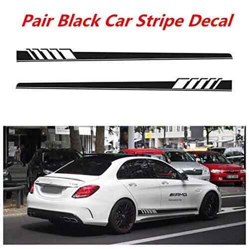 2Pcs Car Sports Racing Race Both Side Body Vinyl Black Long Stripe Decal Sticker