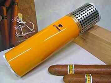 Cohiba Aluminum Alloy Yellow Cigar Humidor with Hygrometer /& Humidifier Jar Tube
