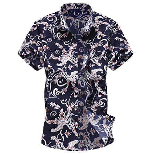 QHF Mens Hawaiian Printed Shirt Loose Summer Short-Sleeved Casual Beach Shirts Beige,XXL