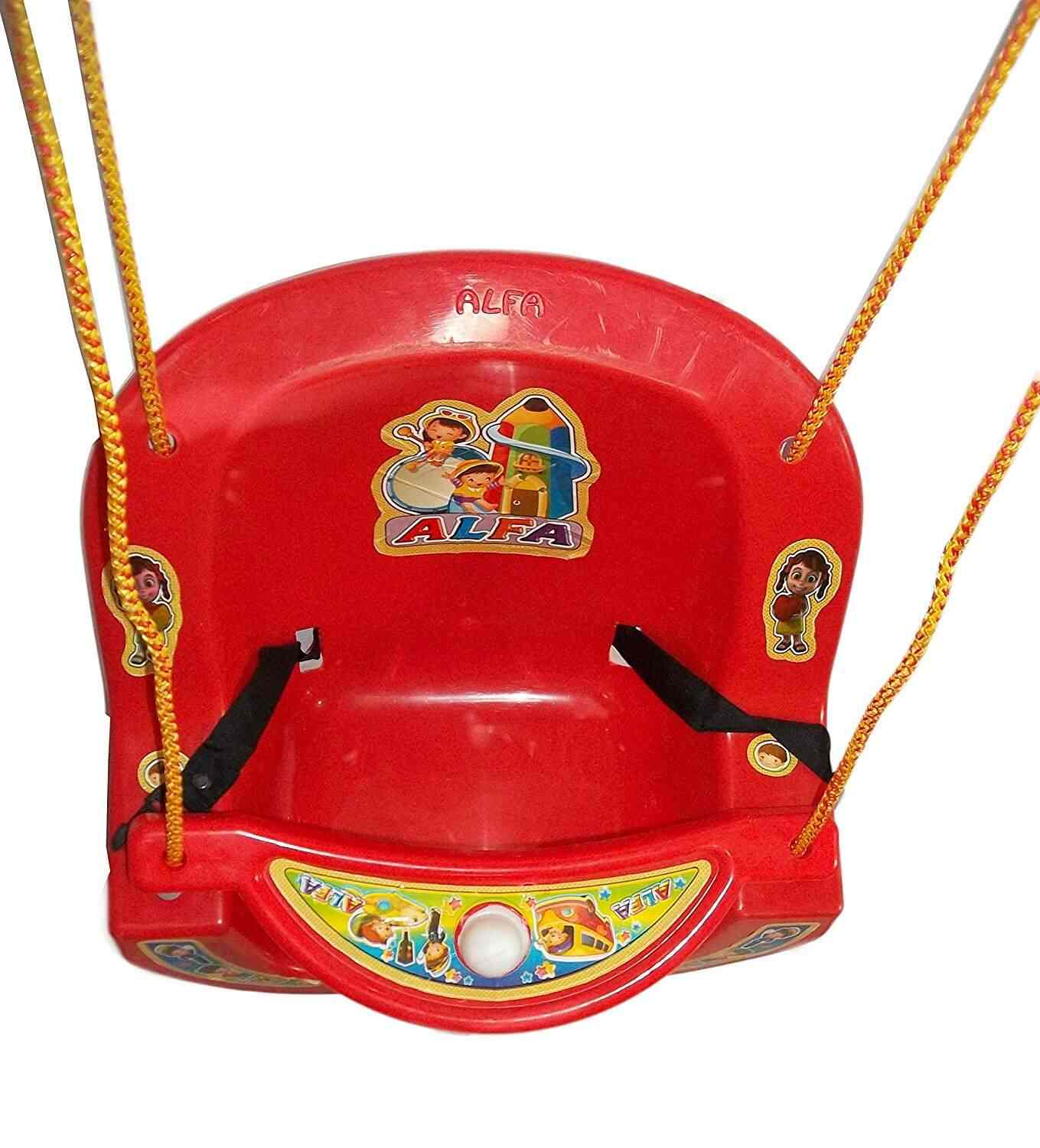 Baby Kids Garden Home Hanging Jhula Play Safe Swing Ride Seat Chair Bucket Outdoor Indoor Rope Plastic Swinger Children Toddler Red