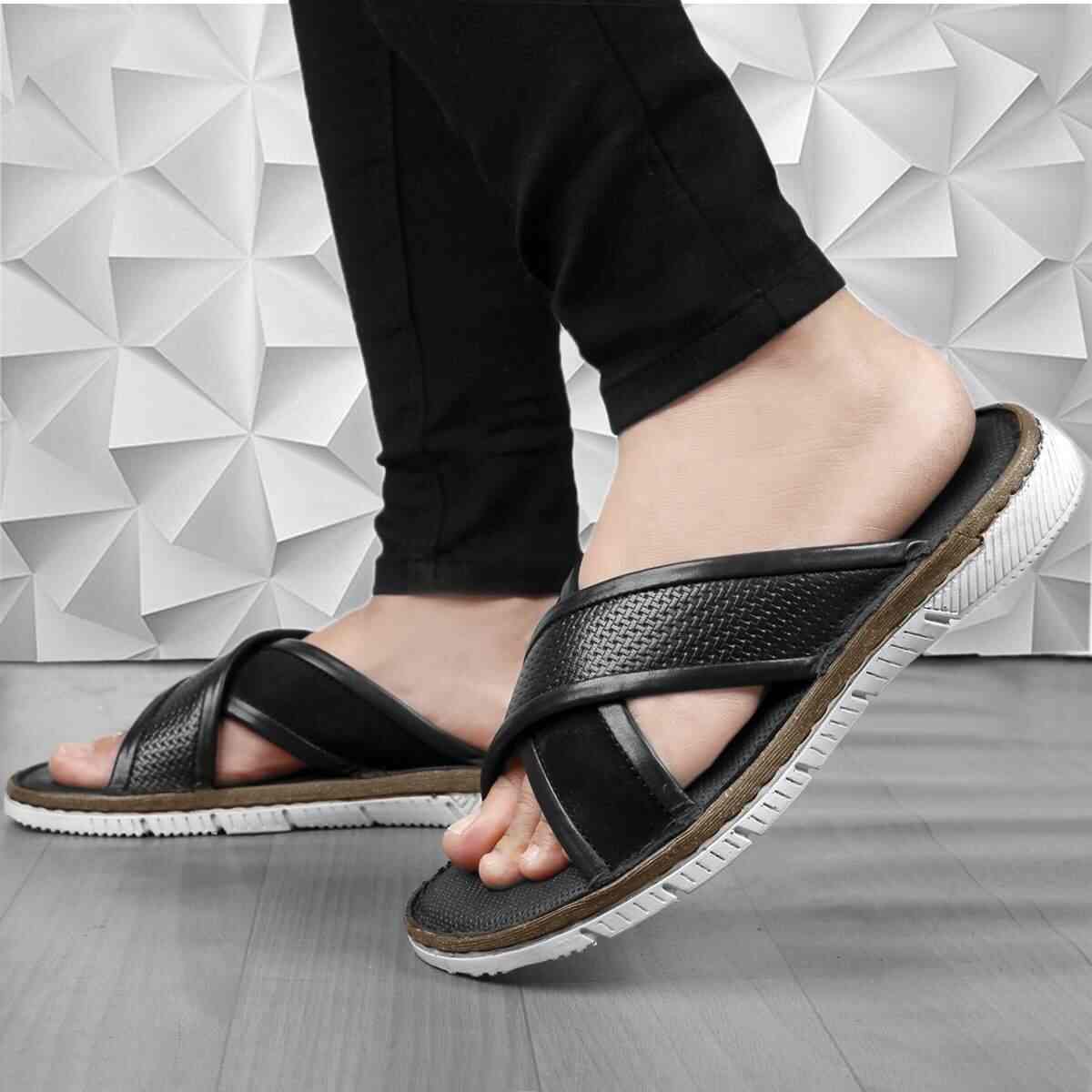 Bacca Bucci Black Leather Mens Sandals 