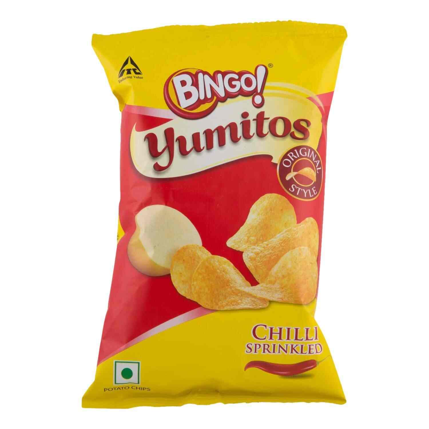 Buy Bingo Yumitos Original Style Chilli Sprinkled Potato Chips 35 Gm Features Price Reviews Online In India Justdial You'd need to walk 62 minutes to burn 222 calories.