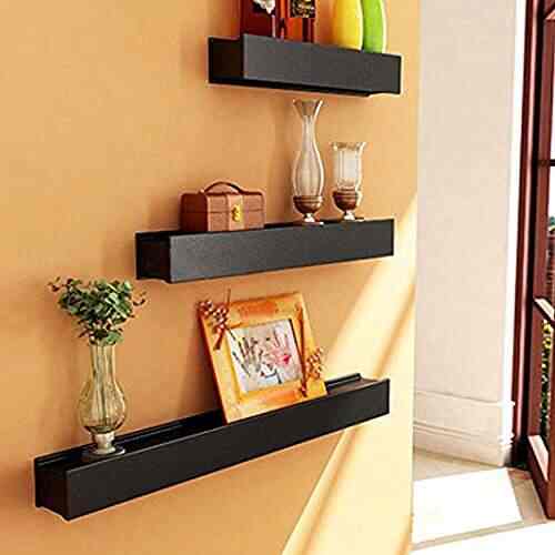Buy Black Mdf Mdf Wall Shelf Set Of Three Display Rack Shelf Wall