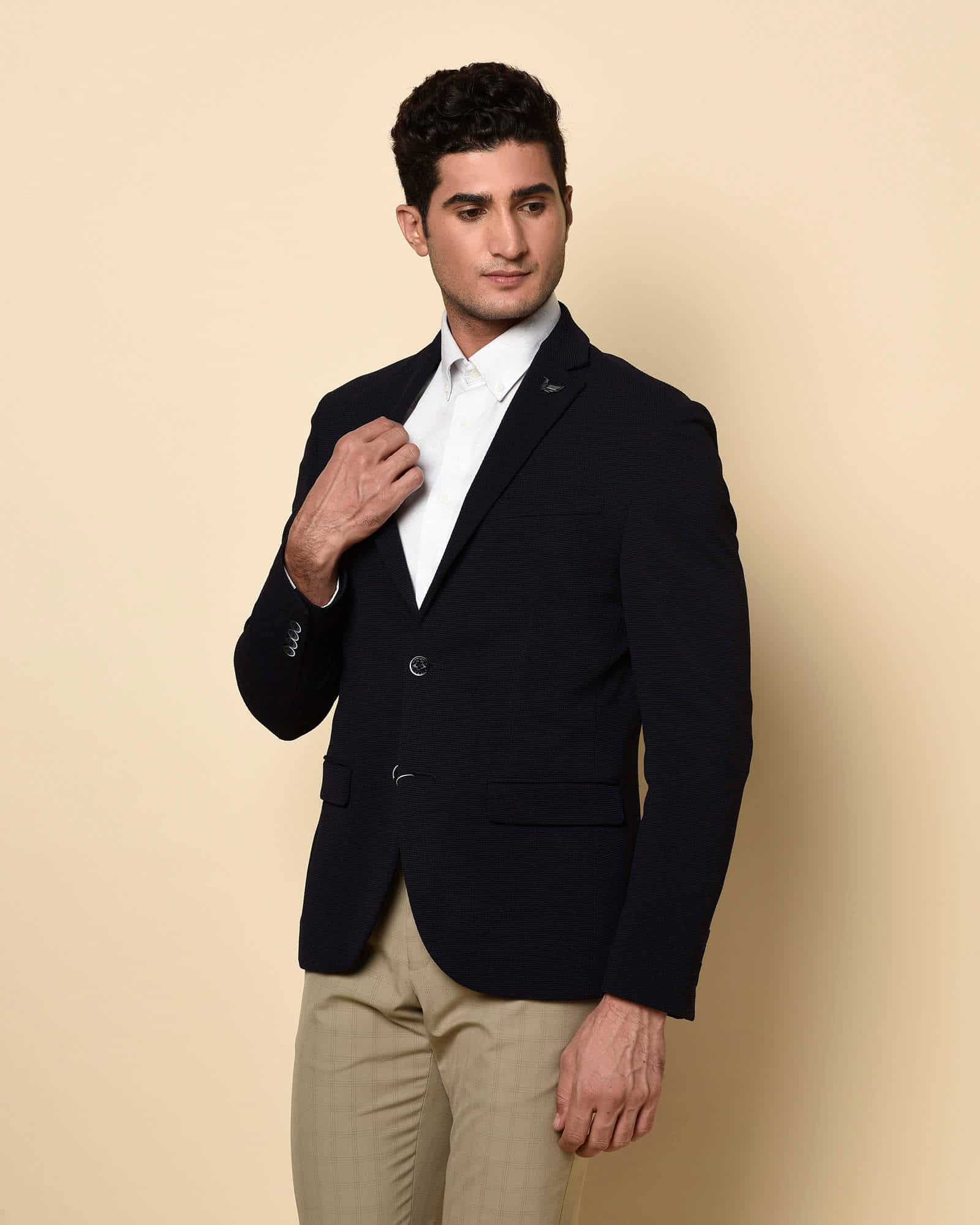 BLACKBERRYS Bold Structure, Slim Fit Knitalia Jacket With Stretch - 34 - (NL-DO-JAPSON2 NAVY)