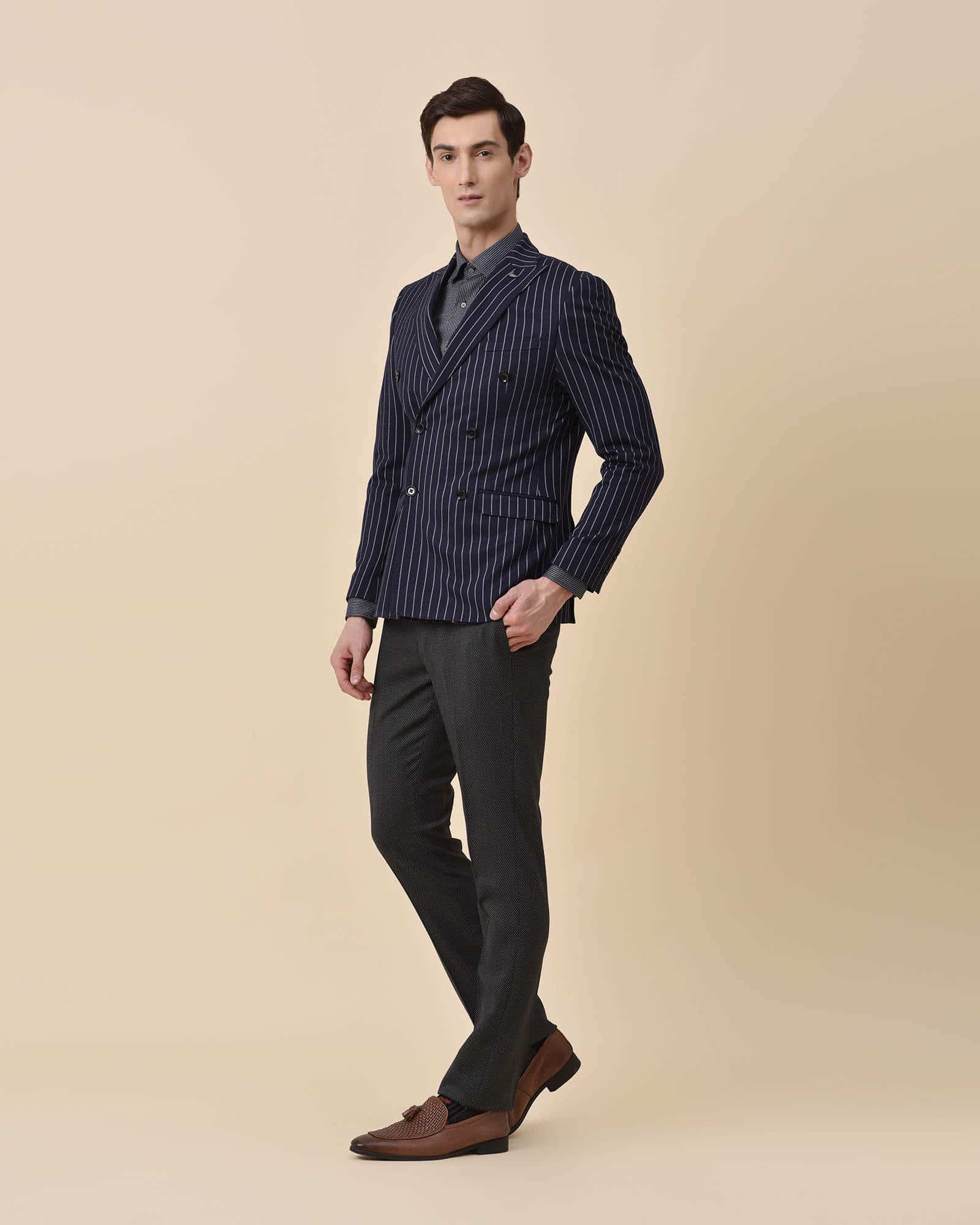 BLACKBERRYS Double Breasted Knit Slim Fit Jacket - 40 - (NL-MEKONG2 NAVY)