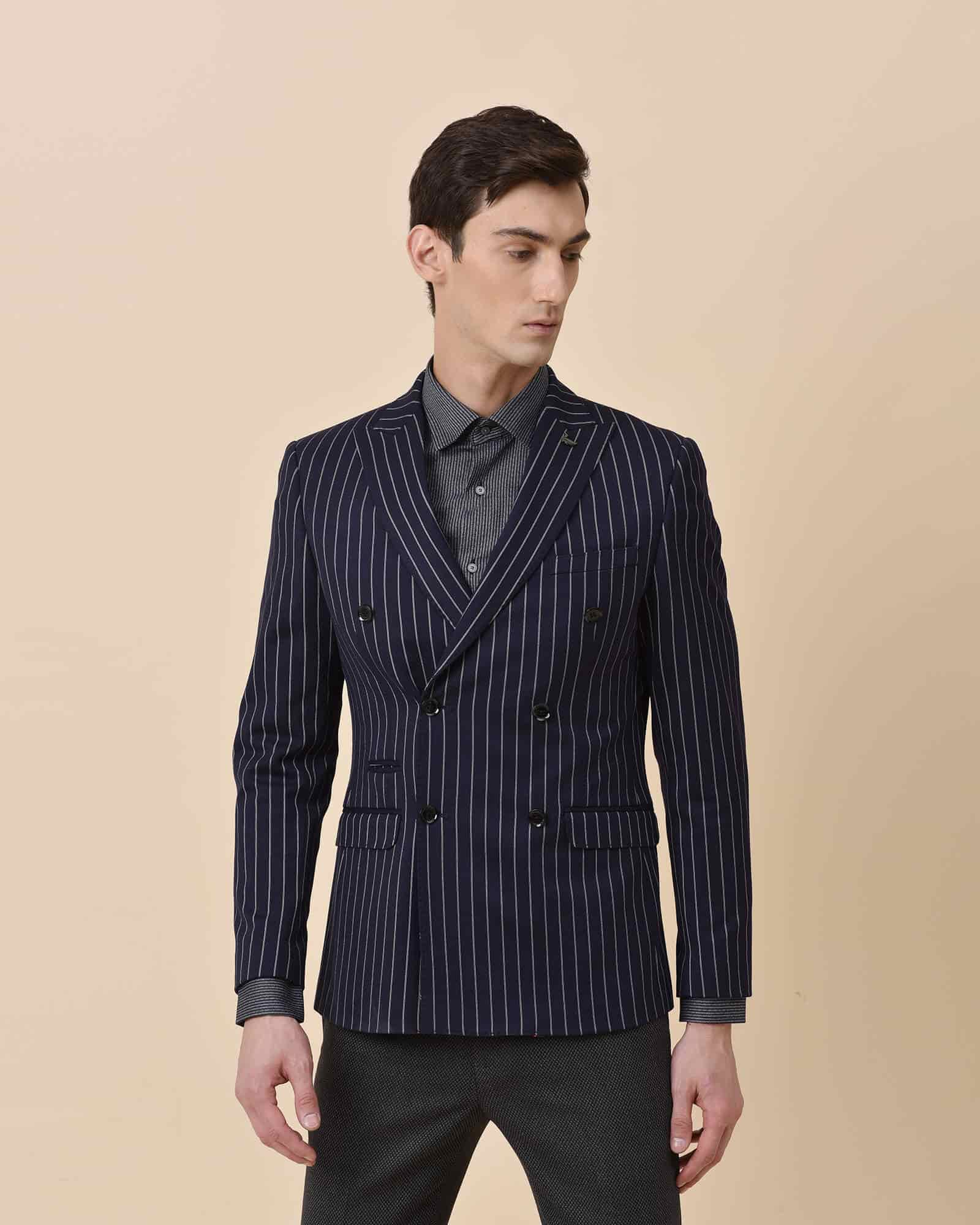 BLACKBERRYS Double Breasted Knit Slim Fit Jacket - 42 - (NL-MEKONG2 NAVY)
