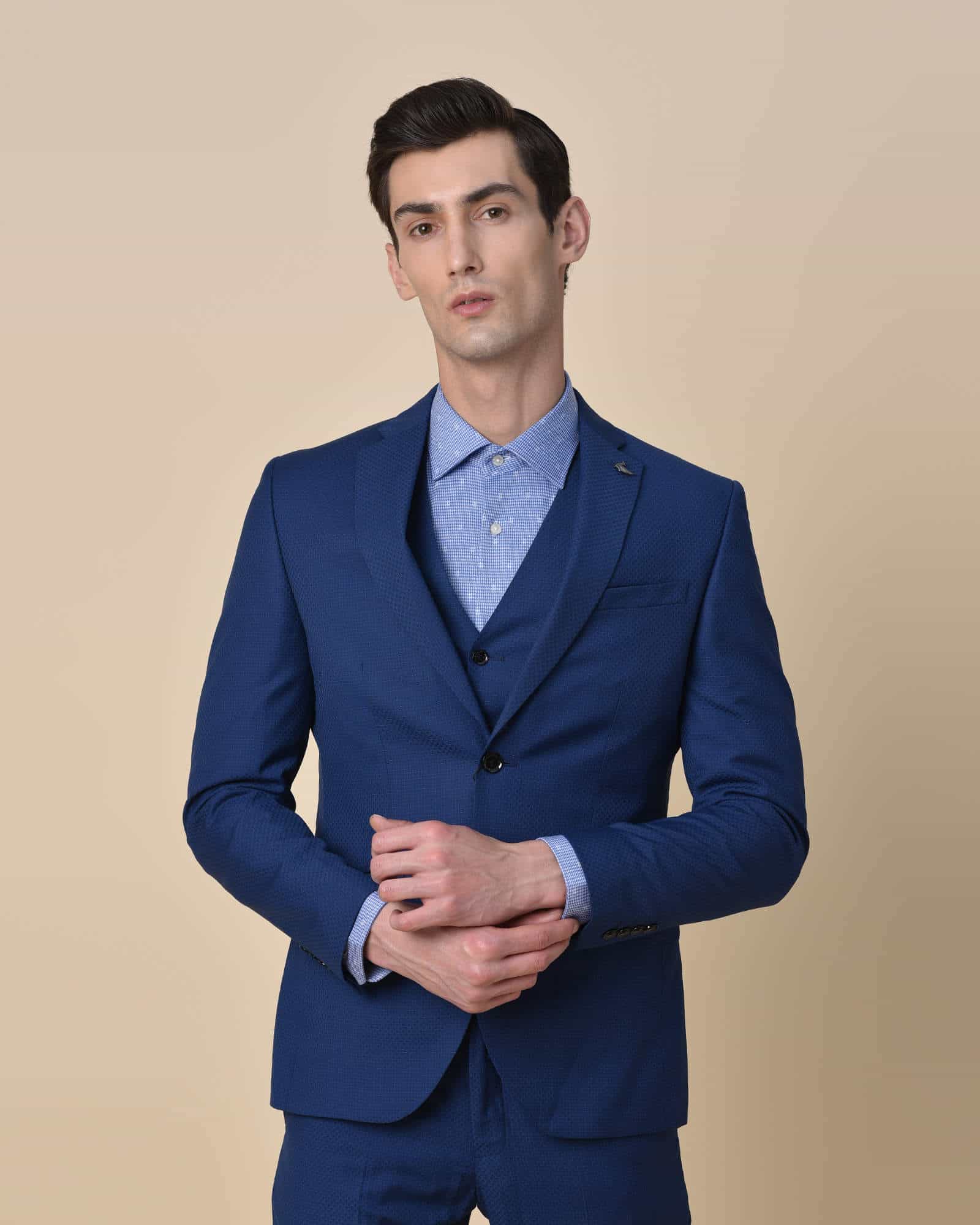 BLACKBERRYS Single Breasted Three Piece Slim Fit Suit - 36 - (NL-DO-ERIK3 Royal Blue)