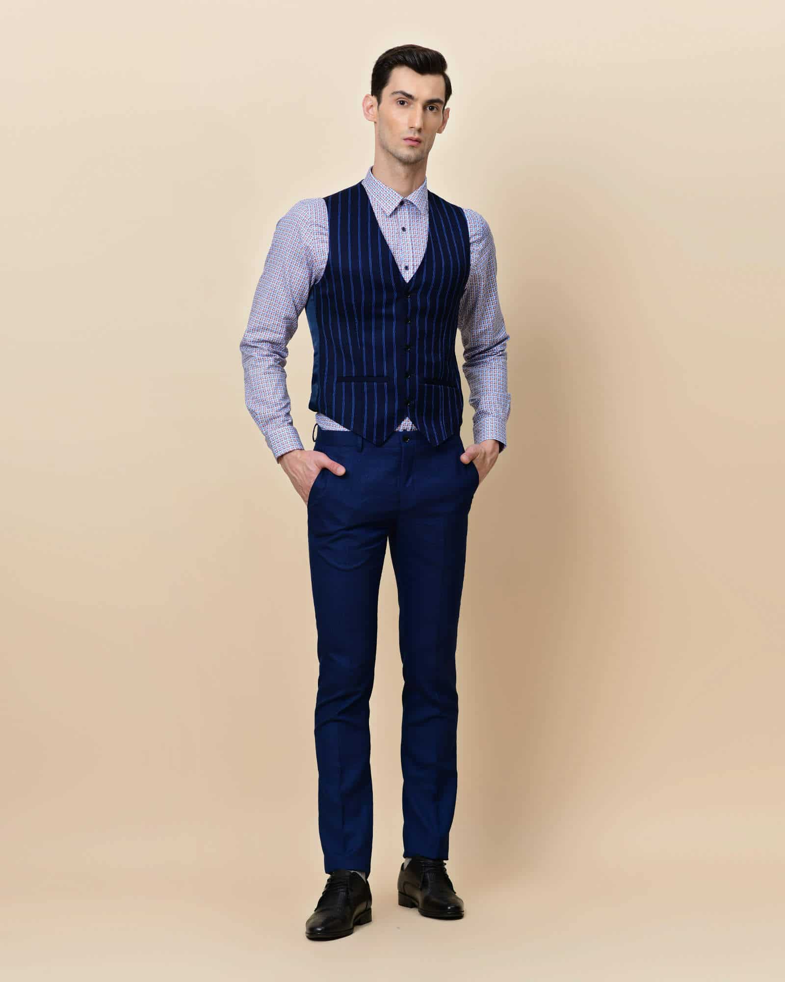 BLACKBERRYS Single Breasted Three Piece Slim Fit Suit - 38 - (BP-DO-RISTO3 ROYAL BLUE)