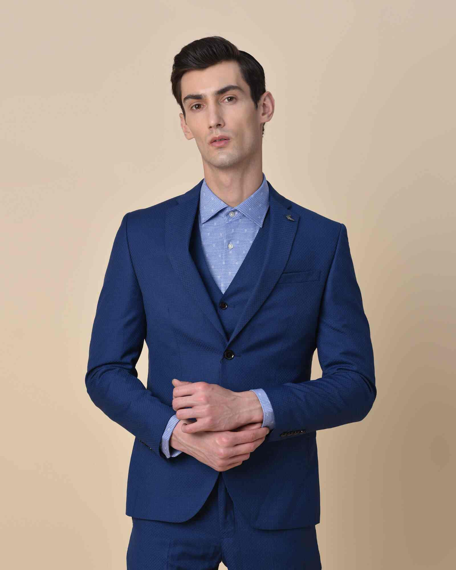 BLACKBERRYS Single Breasted Three Piece Slim Fit Suit - 38 - (NL-DO-ERIK3 Royal Blue)