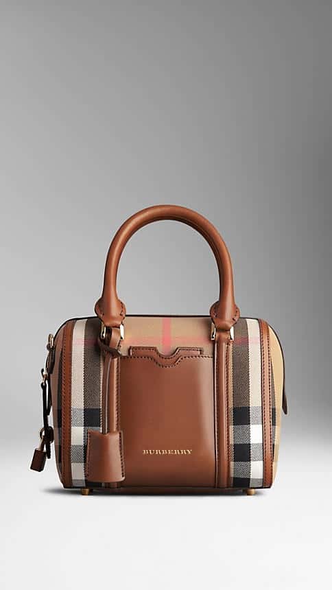 Buy Burberry Small Sartorial House Check Bowling Bag Brown Ochre 39039161 Features Price Reviews Online In India Justdial