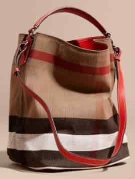 Burberry The Medium Ashby In Canvas Check And Leather Cadmium Burberry The Medium Ashby In Canvas Check And Leather Cadmium Red 39457281