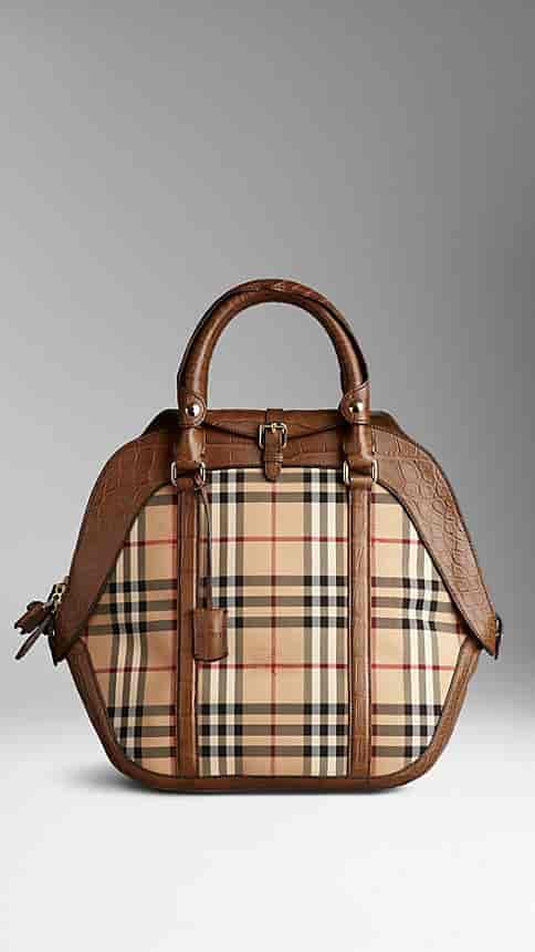 Burberry women's horseferry check and leather clutch bag honey tan discount