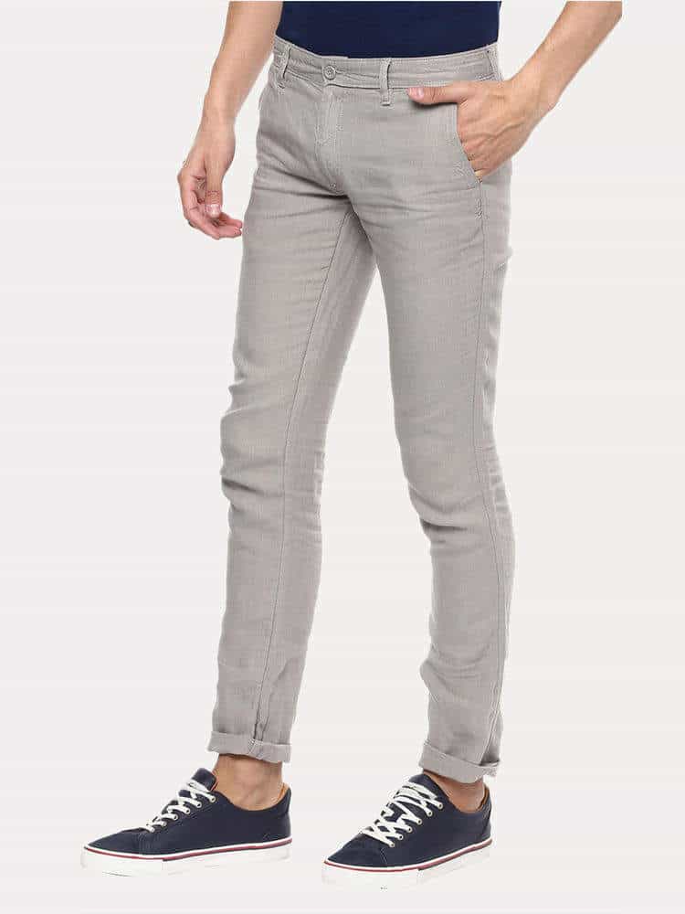 Celio Grey 100% Linen Straight Men's Pants (Size: 38, LOZLINEN@GREY)