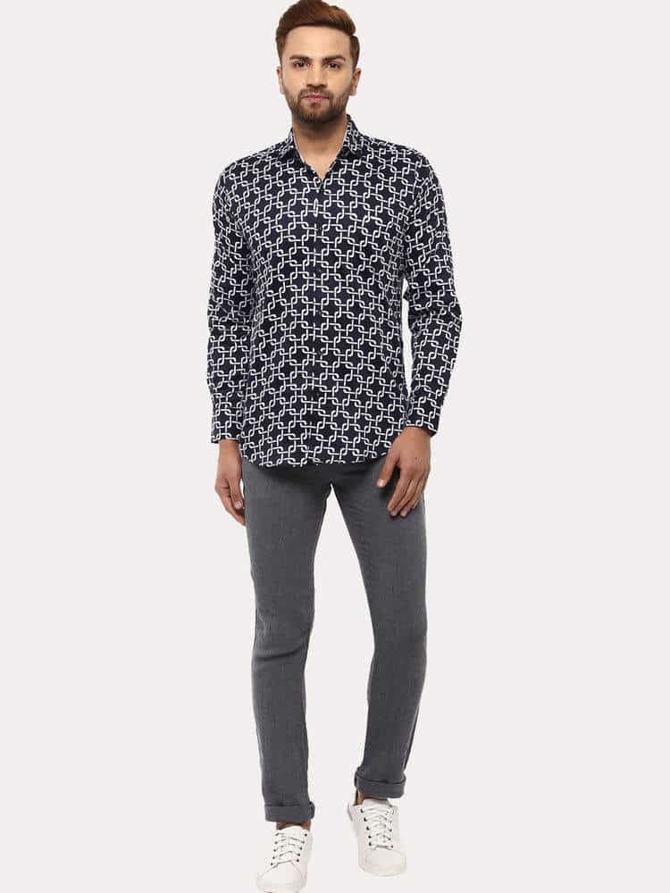 Celio Grey 100% Linen Straight Men's Pants (Size: 38, GOJOLLINI@ANTHRACITE)