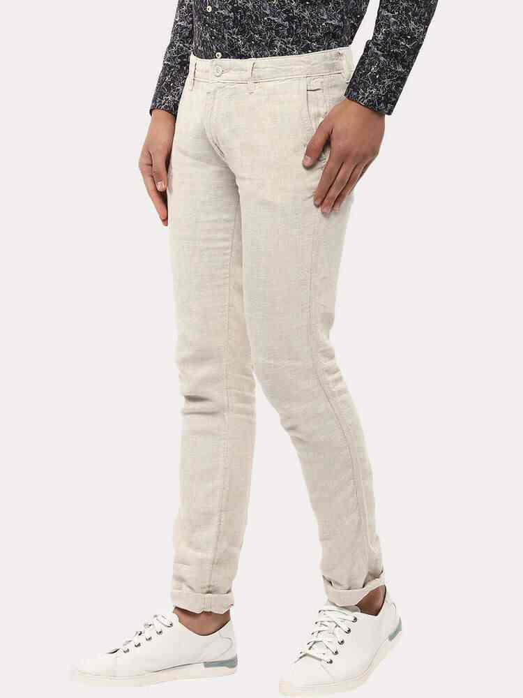 Celio White 100% Linen Straight Men's Pants (Size: 33, LOZLINEN@NATUREL)
