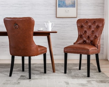 COLAMY Button Tufted Dining Chairs Set Of 6, Accent Parsons Diner Chair Upholstered Fabric Dining Room Chairs Stylish Kitchen Chairs With Solid Wood