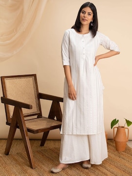 White Woven Design Cotton Kurta main image 0