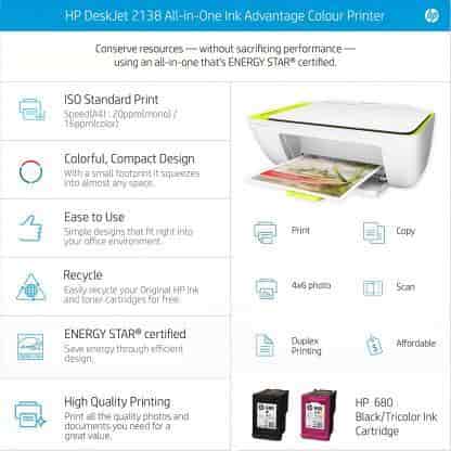 HP DeskJet Ink Advantage 2138 Multi-Function Color Inkjet All In One Printer (White, Green)