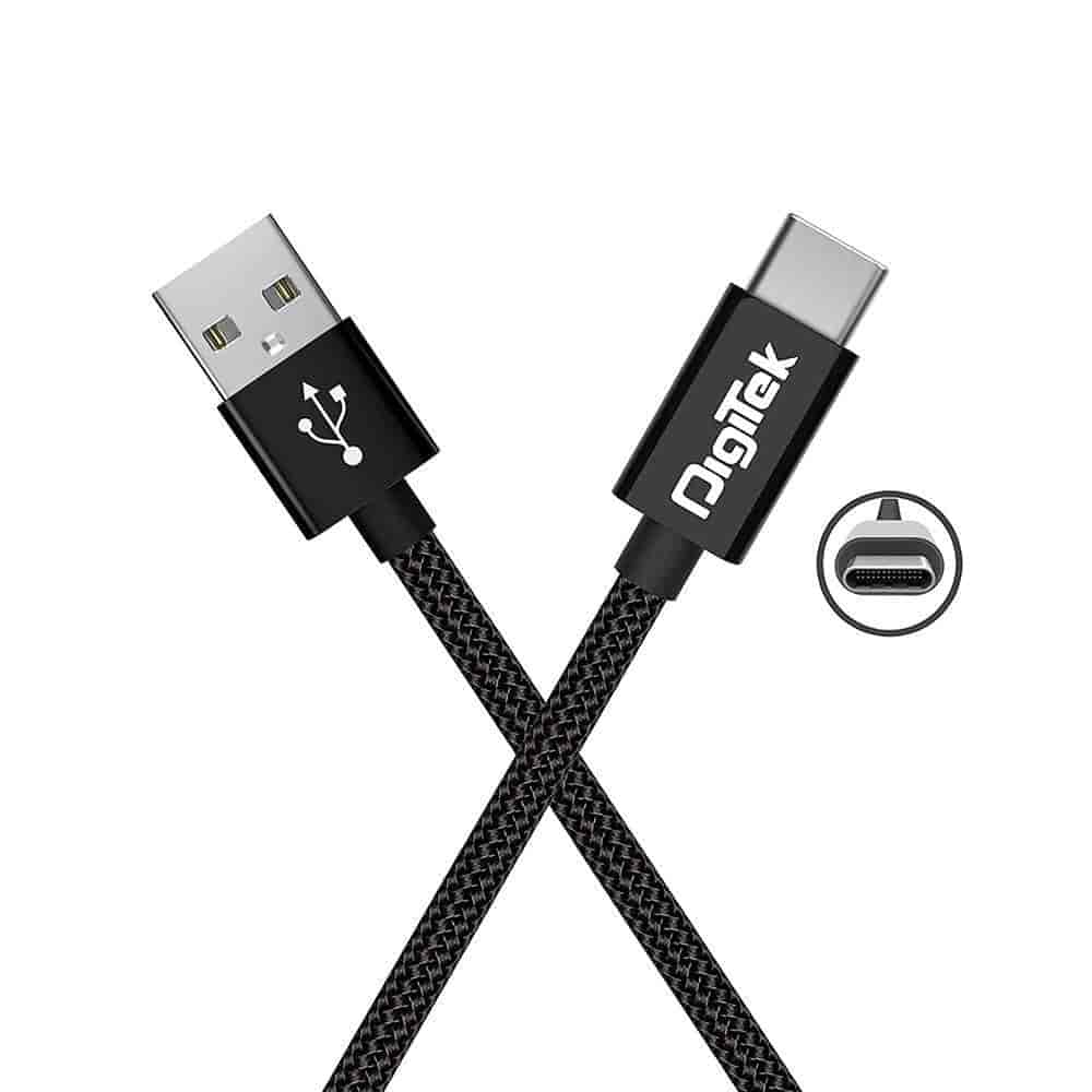 DigiTek DC 1M C NBBLK Platinum Nylon Braided Rapid Charge & Data Sync Type C USB Cable (Black)