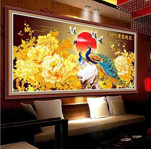 Buy Diy 5d Diamonds Embroidery Rich Flowers Peacock Peony Round