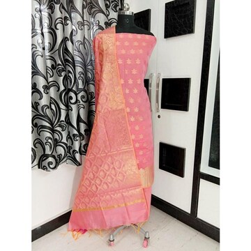 white christmas dresses Pure Cotton Silk Unstitched Dress Material with Banarasi Dupatta – Stilento main image 0