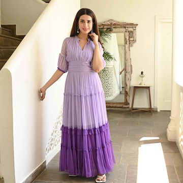 sachin and babi light blue dress HOT ! Maxi Dress With Balloon Sleeves Chiffon Balloon Sleeve Maxi Dress V- neck Style, Beaucoup Blue