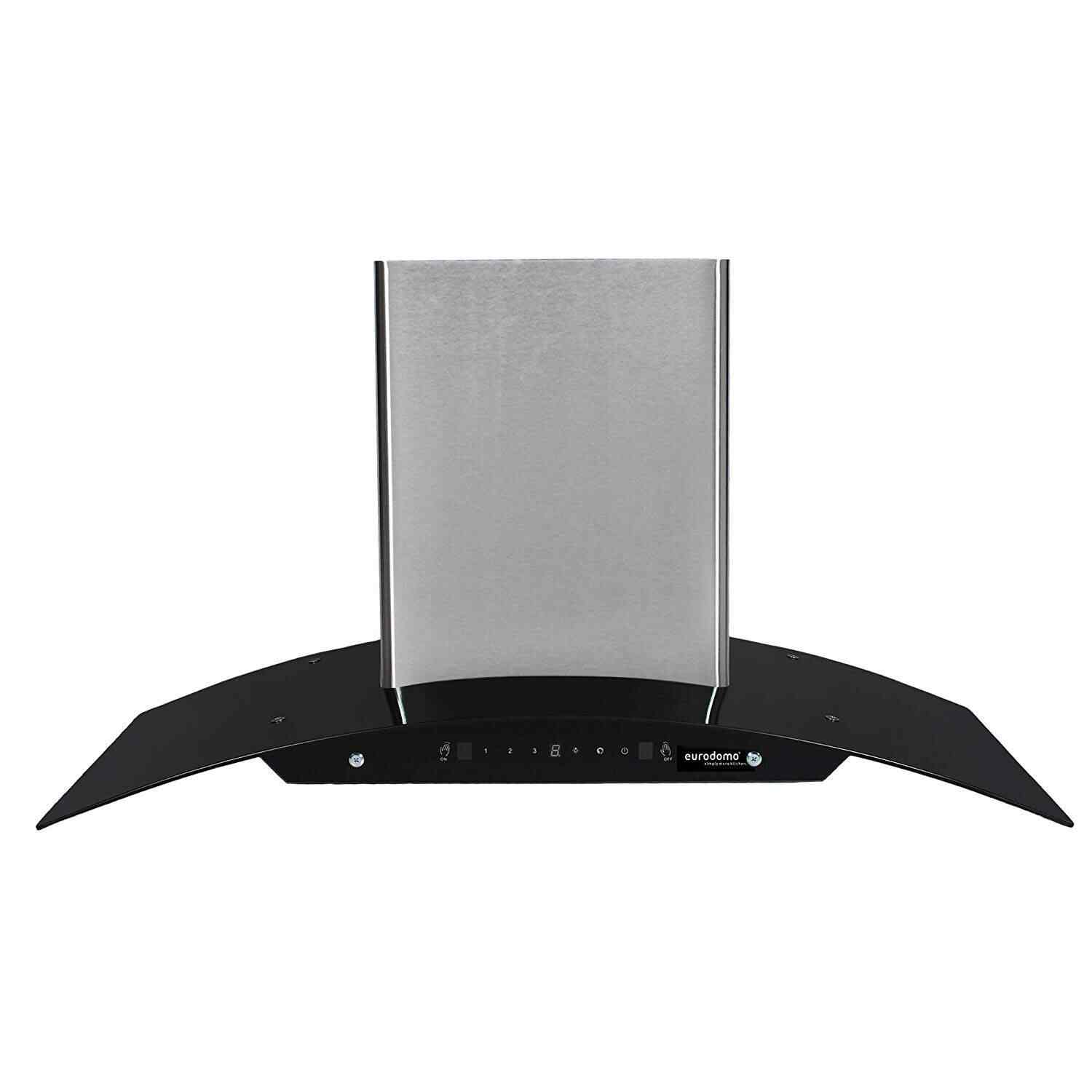 Eurodomo 90 cm 1100 m HR Auto Clean Curved Glass Kitchen Chimney Hood Orient Plus SS TC 90 1 Baffle Filter Touch Control Silver Kitchen Chimney GROWN UP SYSTEMS. Kottakkal Malappuram Kerala