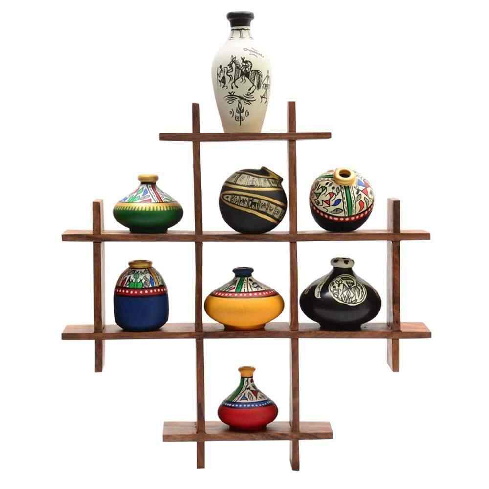 Buy Exclusivelane 8 Terracotta Warli Handpainted Pots With