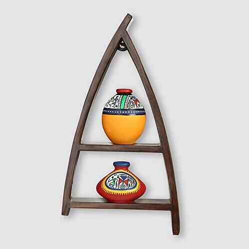 Buy Exclusivelane Wooden Wall Shelf With Handpainted Terracotta Pots Wall Decor Wall Shelf Shelves Wall Decorative Showpiece Gift Item Vases Home Decor Accents Terrcotta Vases Decorative Pots Showpiece Gift Item Wall