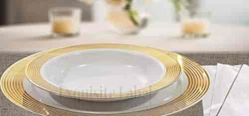 Exquisite Lablel White With Gold Heavyweight Plastic Elegant Exquisite Lablel White With Gold Heavyweight Plastic Elegant Disposable Plates Wedding Party Dinnerware