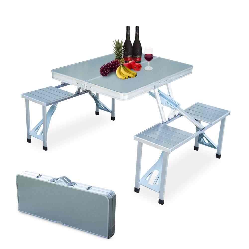 Gadgebucket New Heavy Duty Aluminium Portable Folding Picnic Table Amp Chairs Set With Umbrella