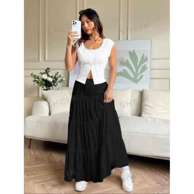 Plain Black Flared Skirt Get Best Price from Manufacturers Suppliers in India