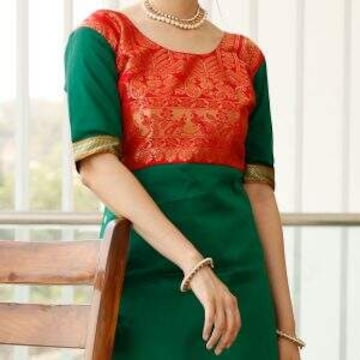 green emerald velvet dress Blossom Pure Silk Paithani Border Kids Gown  VIMERA